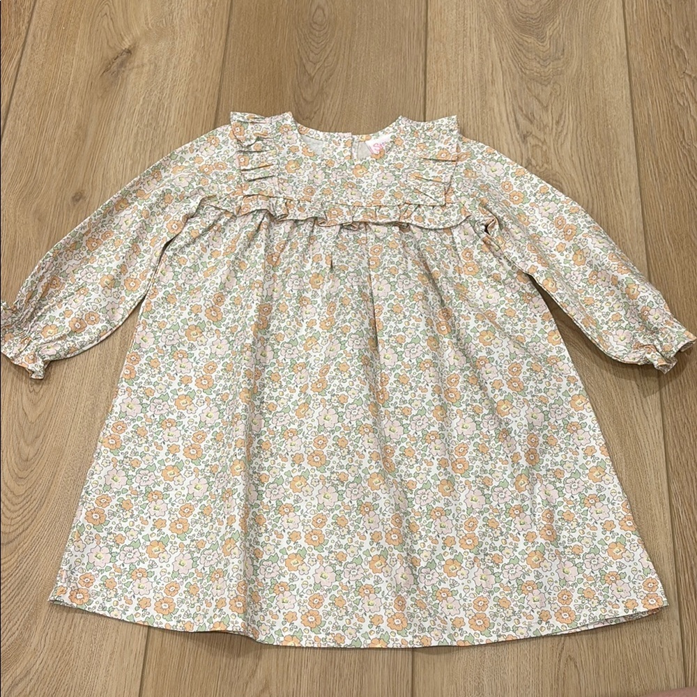 Stitchy Fish Floral Kids Dress in Orange and Green